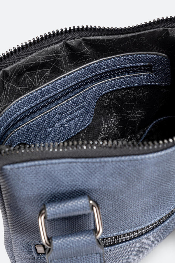 Tristan Texture Shoulder Bag with Embossed Logo in Blue