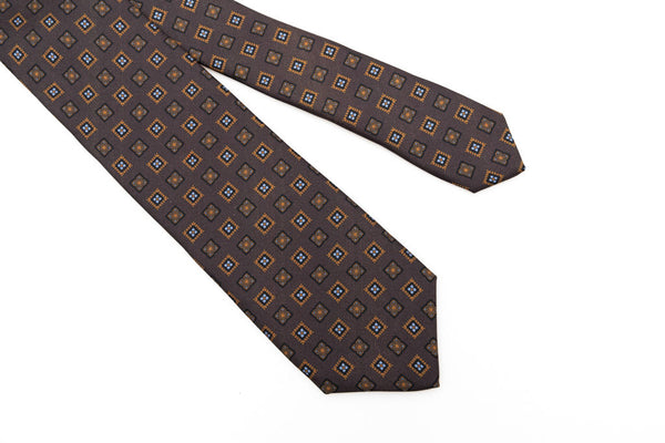 Cravatta marrone con geometria pura seta
