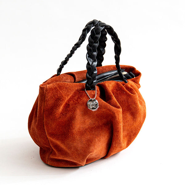 TENDER - Bauletto con manico a treccia in camoscio arancio mattone