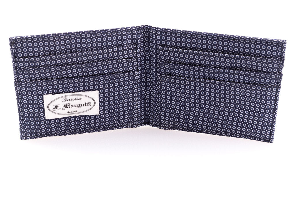 Blue patterned card holder in pure silk