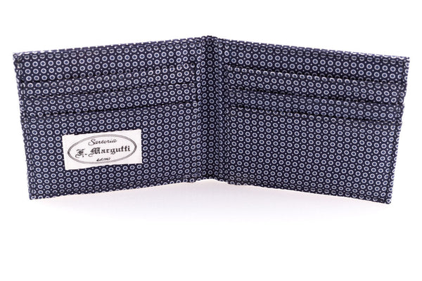 Blue patterned card holder in pure silk
