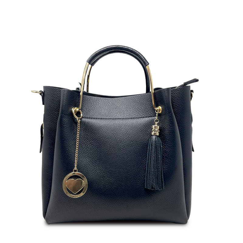 Large Women's Handbag in Dollaro Leather with Metal Handles - Bologna 34023.