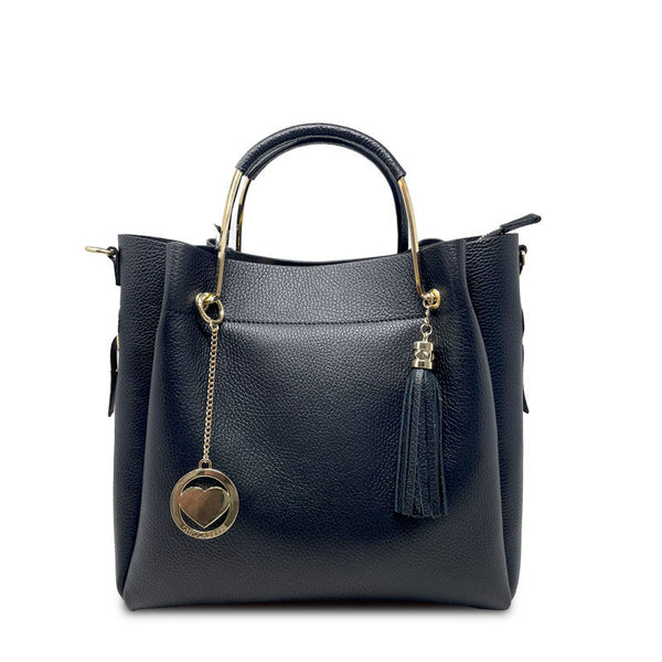 Large Women's Handbag in Dollaro Leather with Metal Handles - Bologna 34023.
