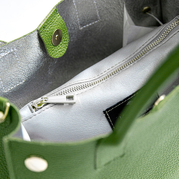 SAM - Aloe Green Leather Studded Shopping Bag