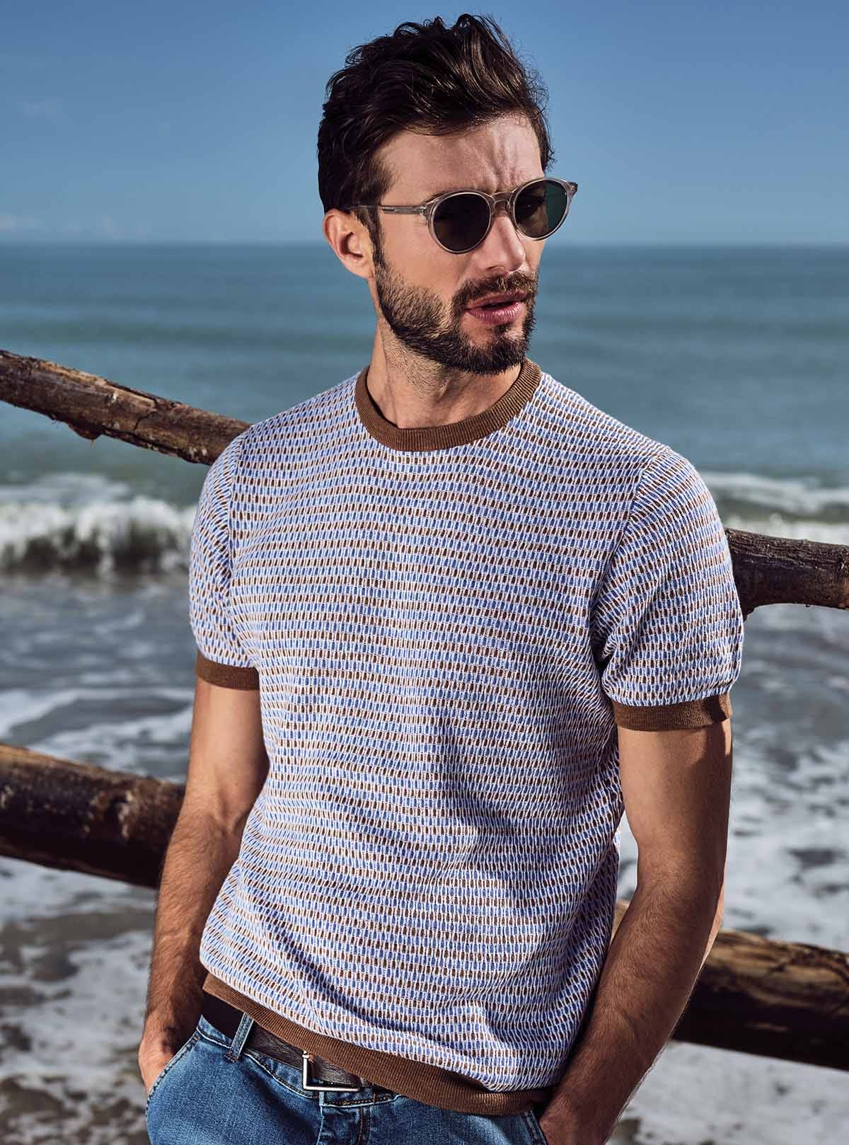 GIROCOLLO A MEZZA MANICA A JACQUARD MULTICOLORE