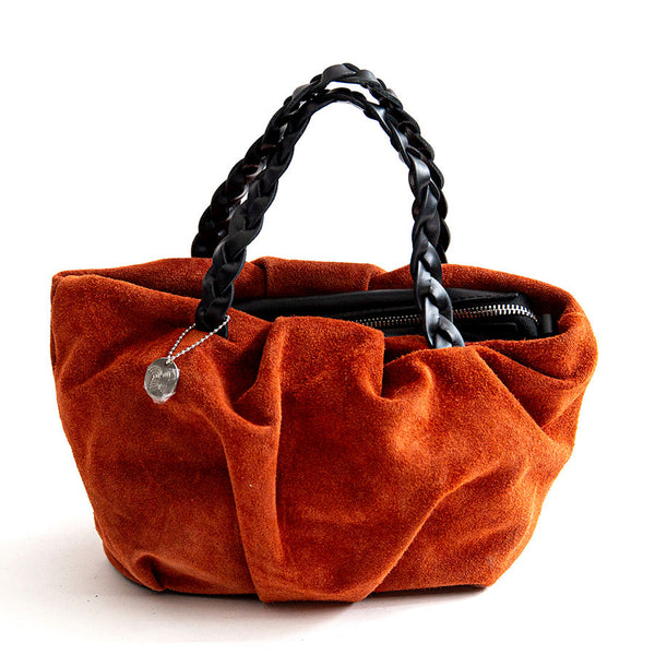 TENDER - Trunk with braided handle in brick suede