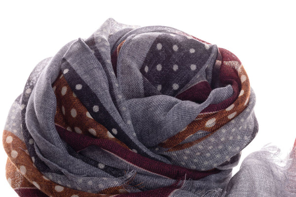 Grey polka dot scarf pure wool 