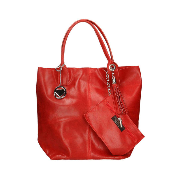 Women's Large Spatula Leather Shopper Bag with Clutch - 5190 