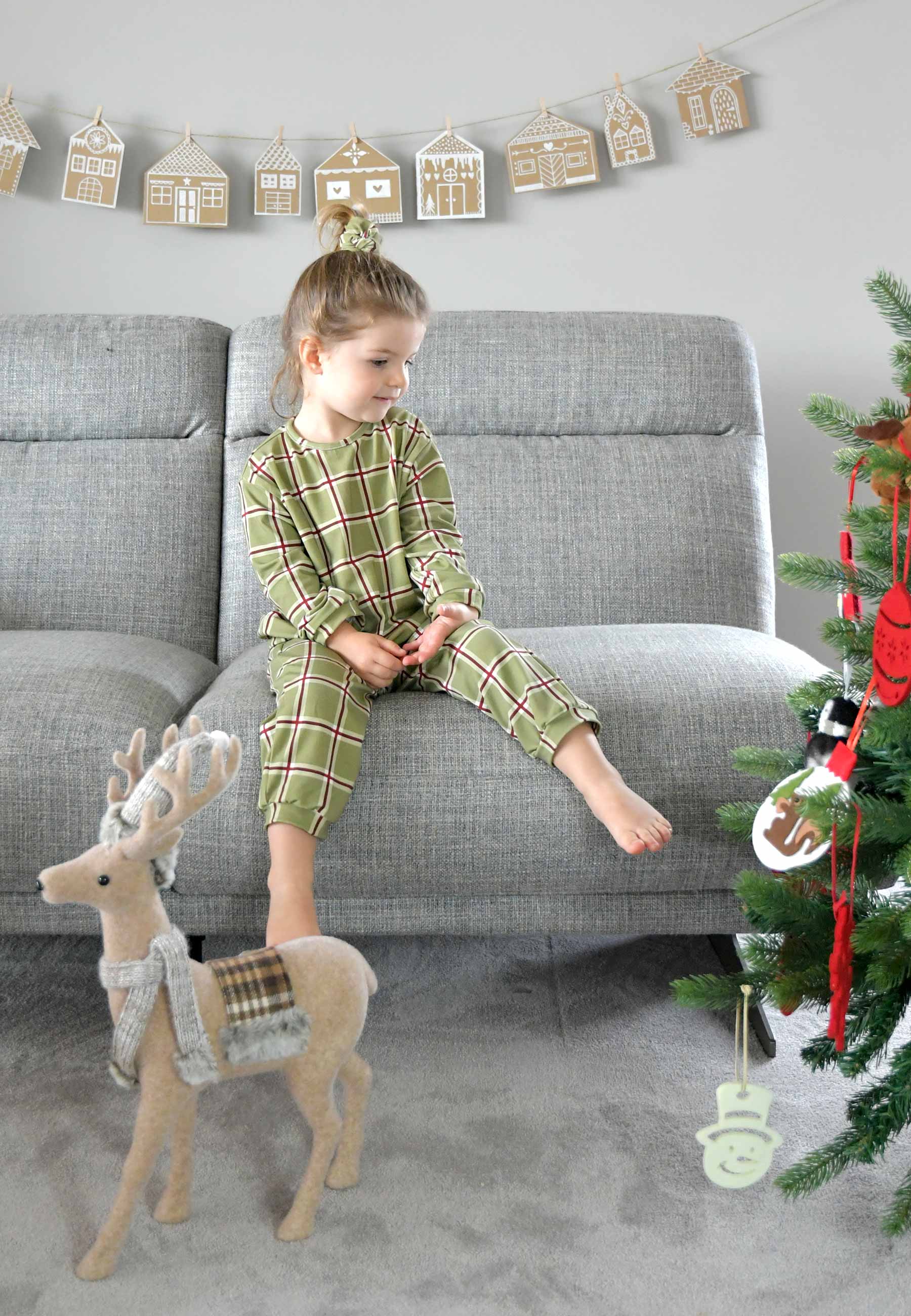 Pigiama due pezzi in bambù - Tartan Natale verde muschio - Palloncino blu