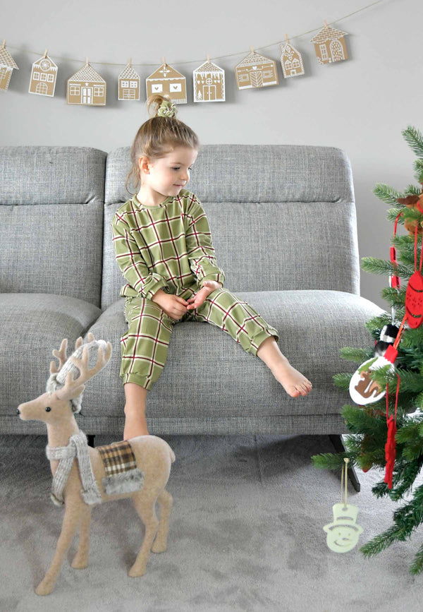 Pigiama due pezzi in bambù - Tartan Natale verde muschio - Palloncino blu
