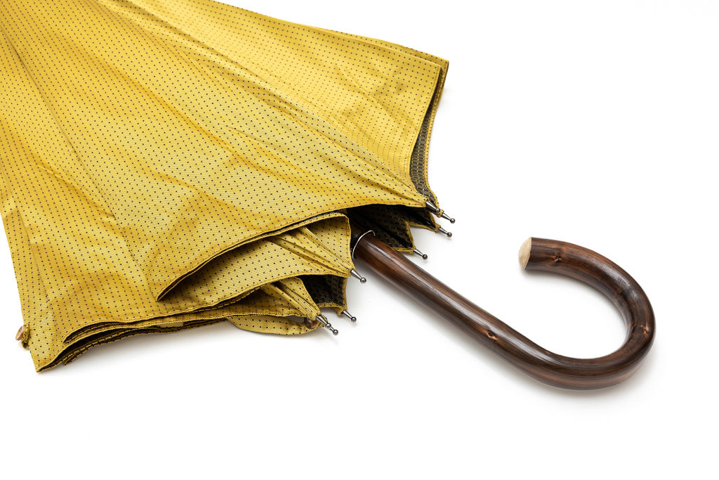 Mario Talarico yellow polka dot umbrella in chestnut wood