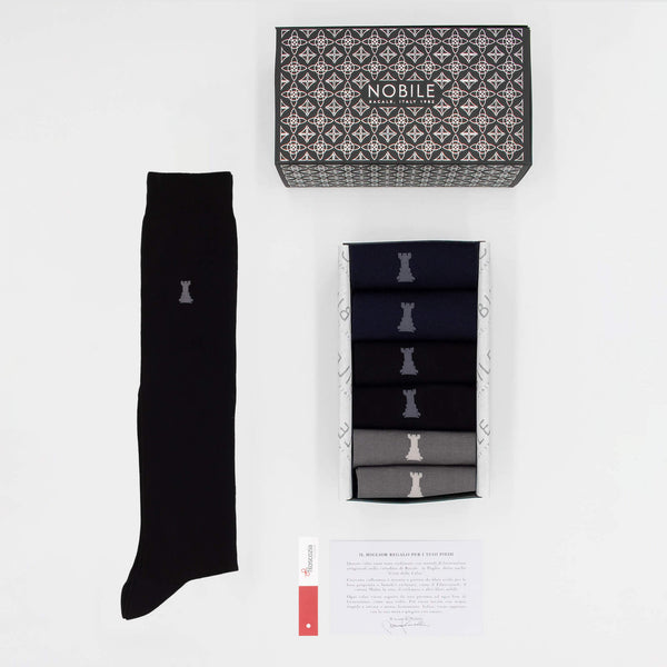 Solid Color Box - 2 x Black/2 x Blue/2 x Grey - Long Socks
