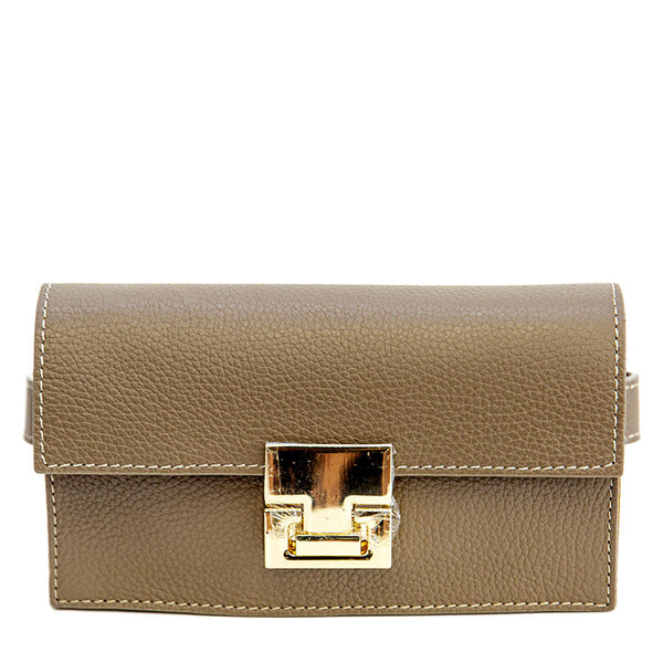 CAROL - marsupio taupe con chiusura oro