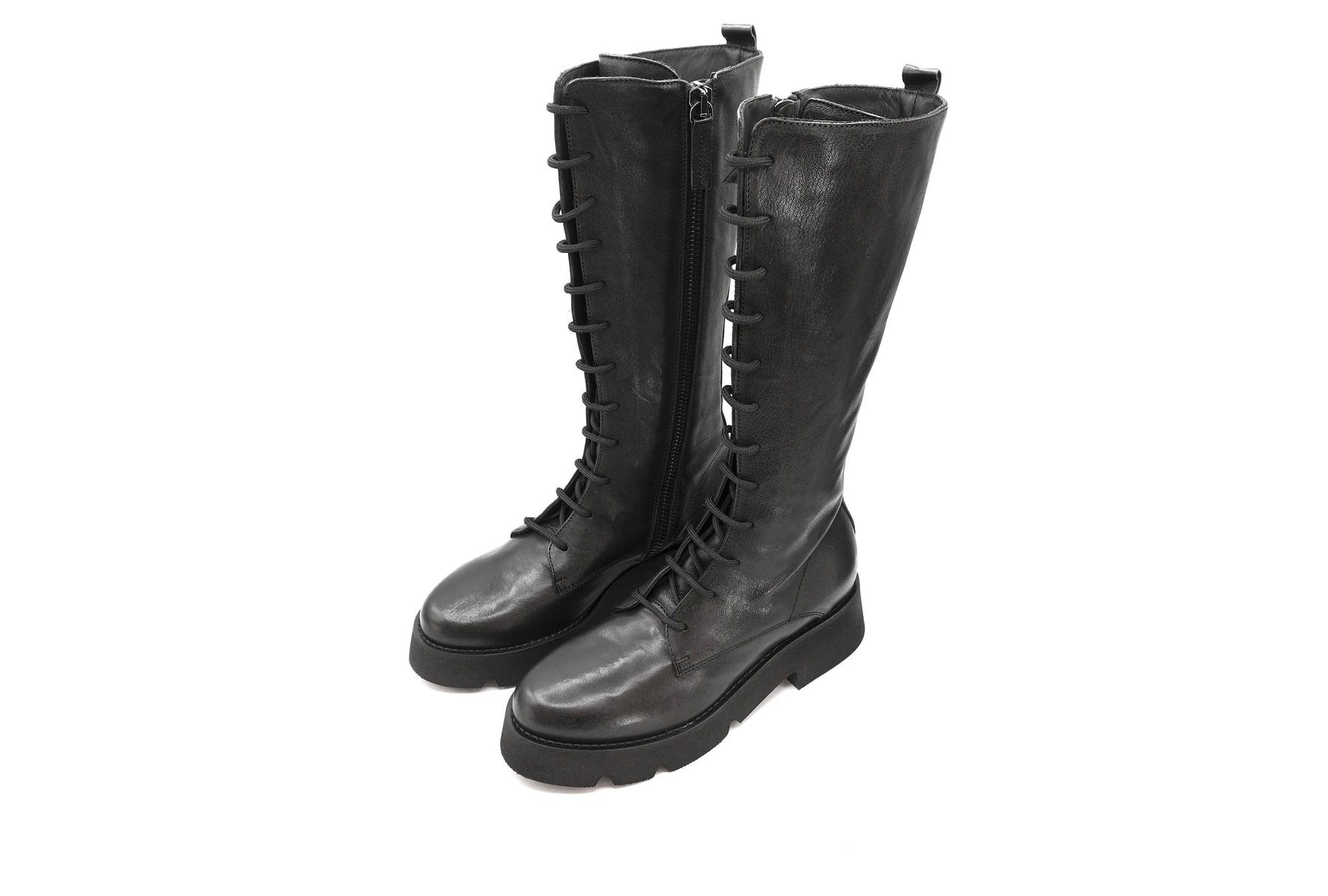 Carlissima Black Leather Boot with Laces and Zip