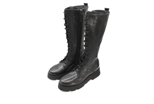 Carlissima Black Leather Boot with Laces and Zip