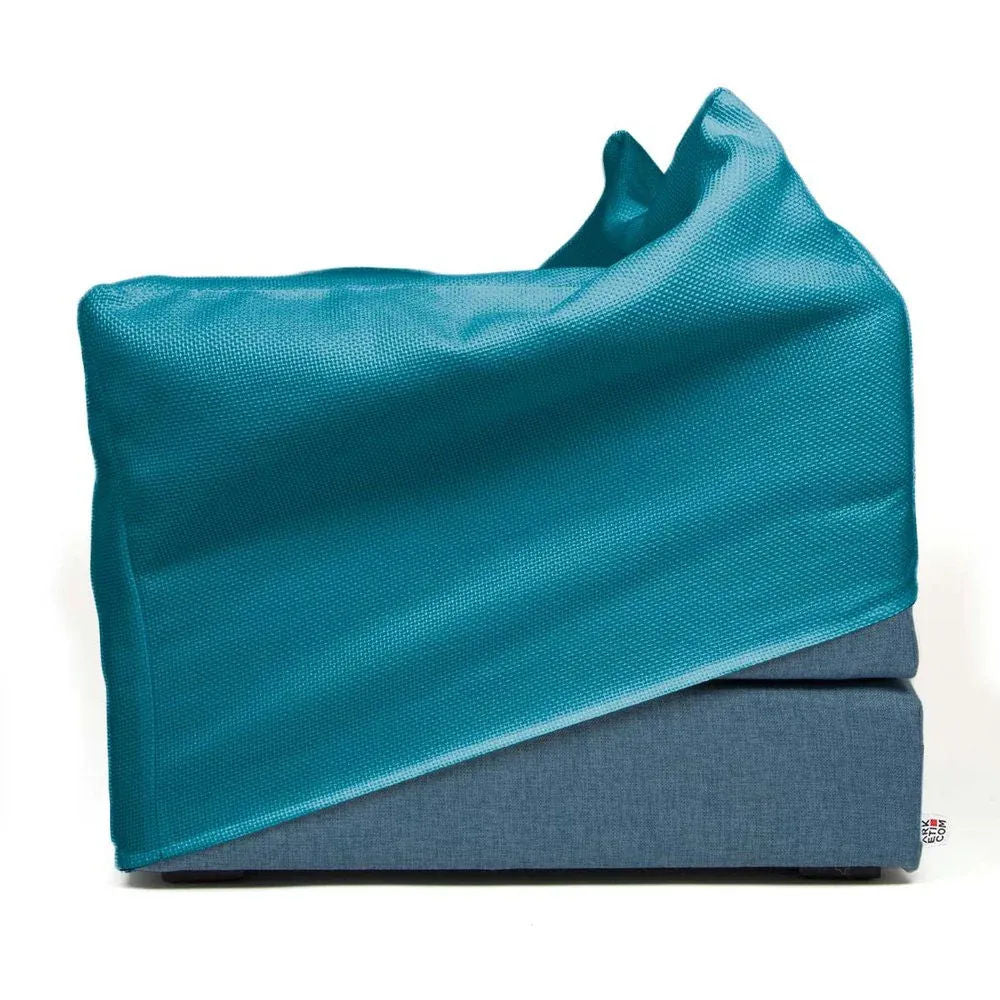 TOUF BLUE, Blue Base Pouf Bed and Pouf Cover 70x63