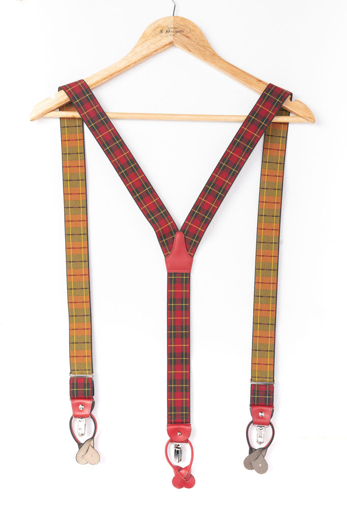 Red check pattern braces
