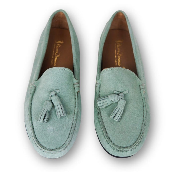 MastroDomenico Women's Handmade Moccasins - Aquamarine Green