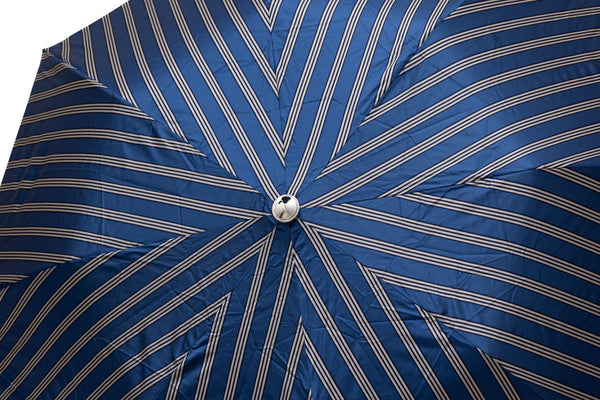 Mario Talarico folding umbrella, blue with stripes, chestnut handle