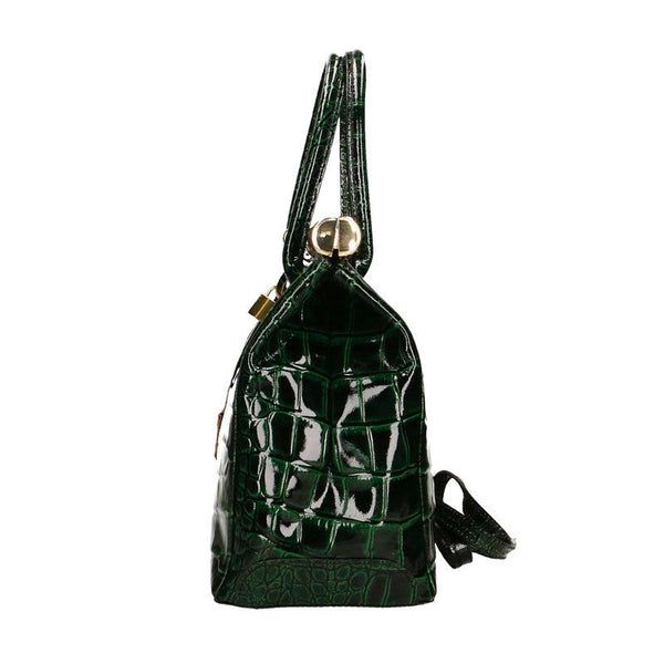 Women's Handbag in Glossy Crocodile Print Leather - Florence 7742. 