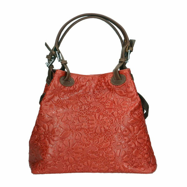 Women's Handbag Floral Pattern on Leather - Pienza 80049. 