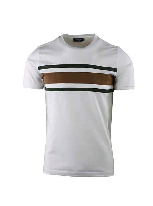 T-SHIRT IN COTONE MERCERIZZATO CON RIGHE SUL DAVANTI