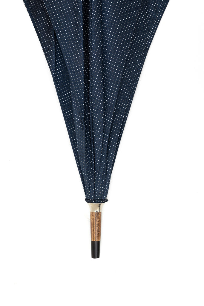 Mario Talarico blue umbrella with white polka dots in hickory wood