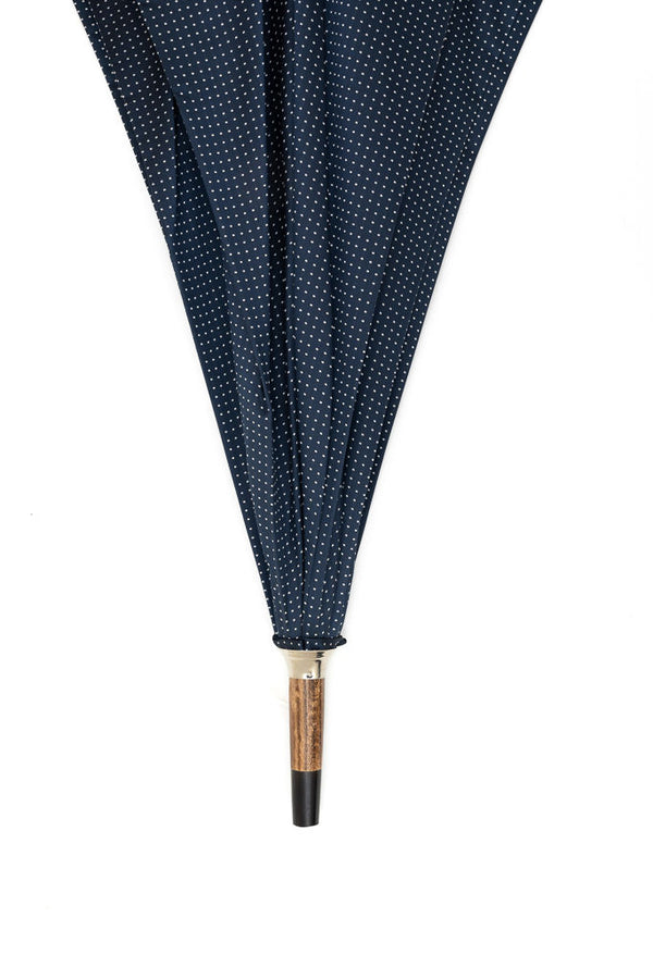 Mario Talarico blue umbrella with white polka dots in hickory wood