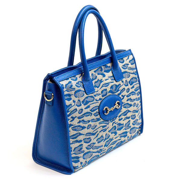 SAVANA - Blue fabric and leather shopping bag