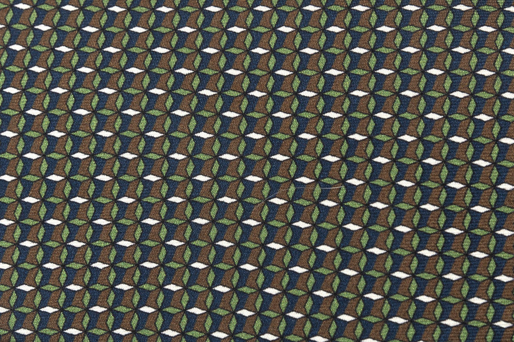 Green and brown micro-patterned pure silk tie
