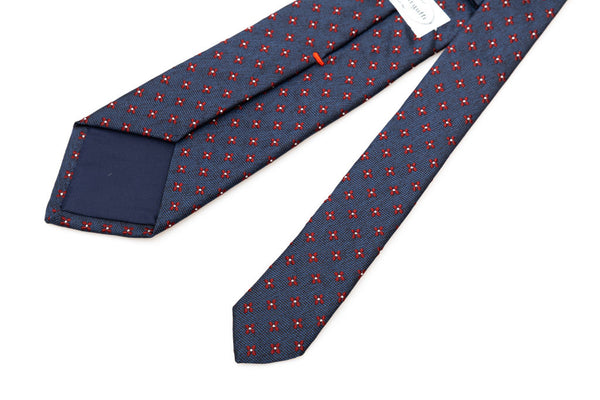 Blue base tie with floral geometry pure silk