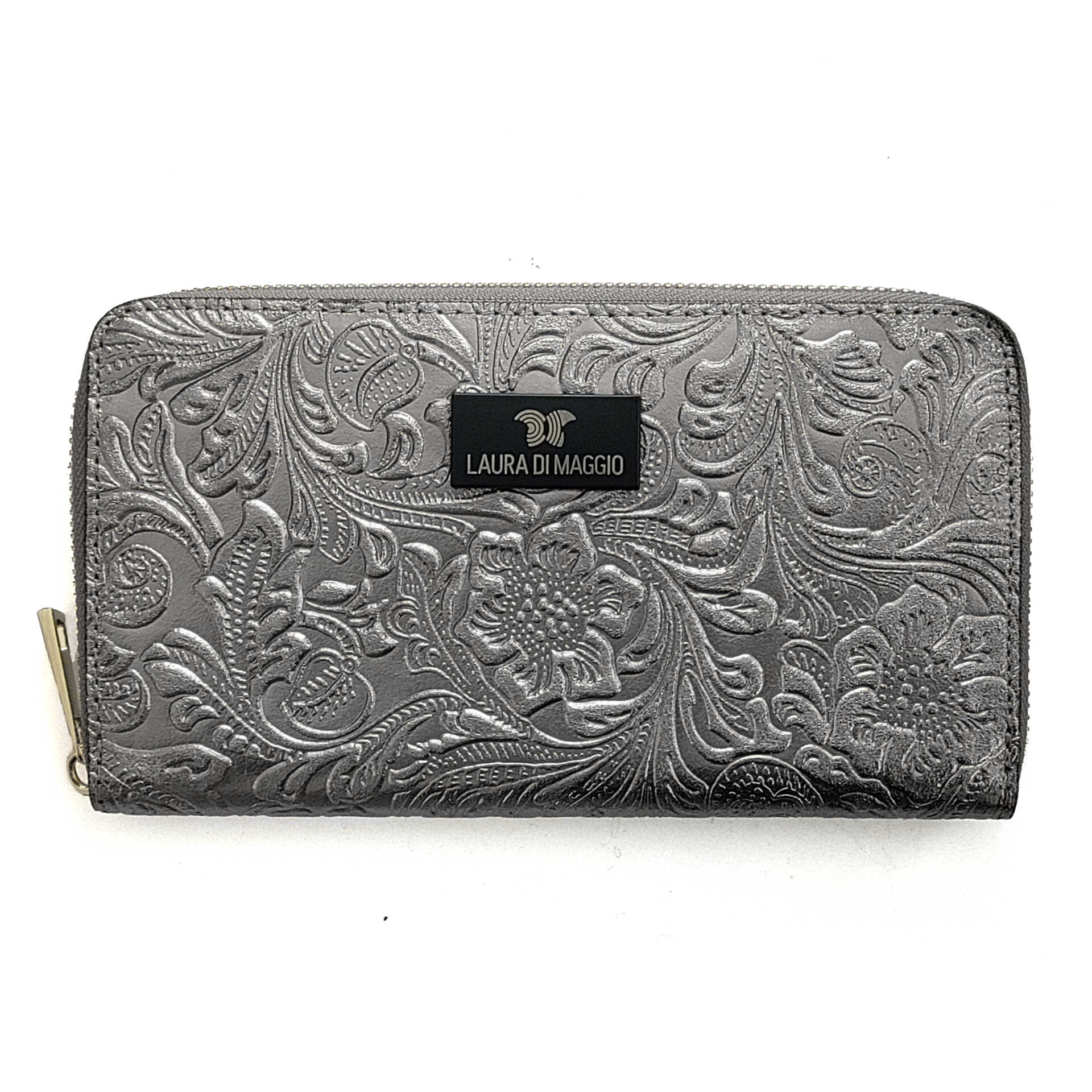 Large laminated leather gunmetal wallet