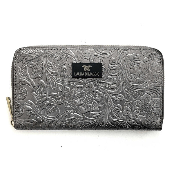Large laminated leather gunmetal wallet