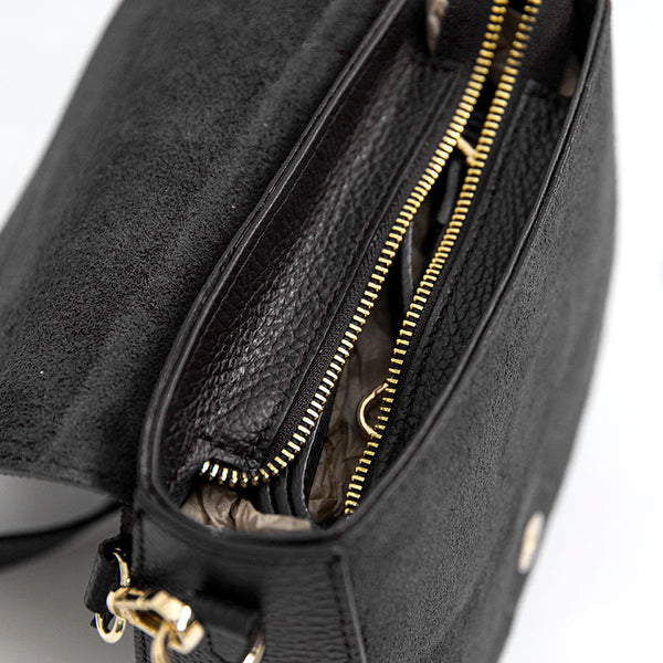MEREDITH - Black leather and suede messenger bag