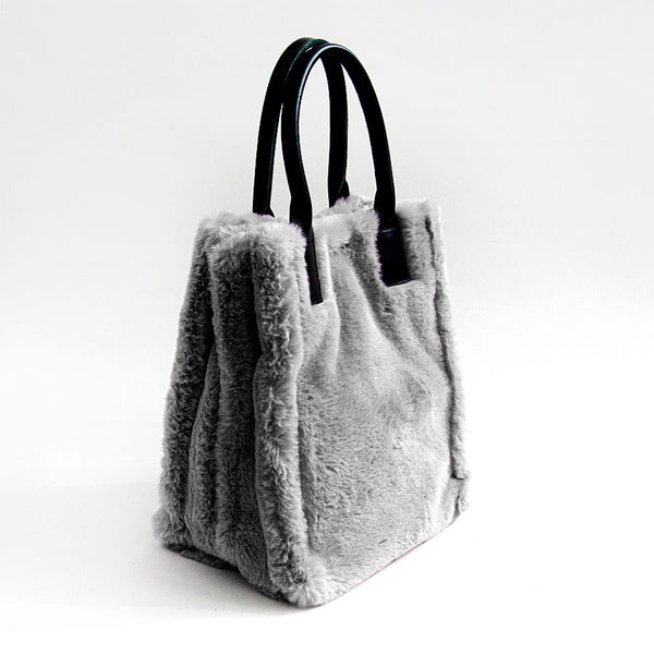 TRUDY BIG - grey faux fur shopping bag