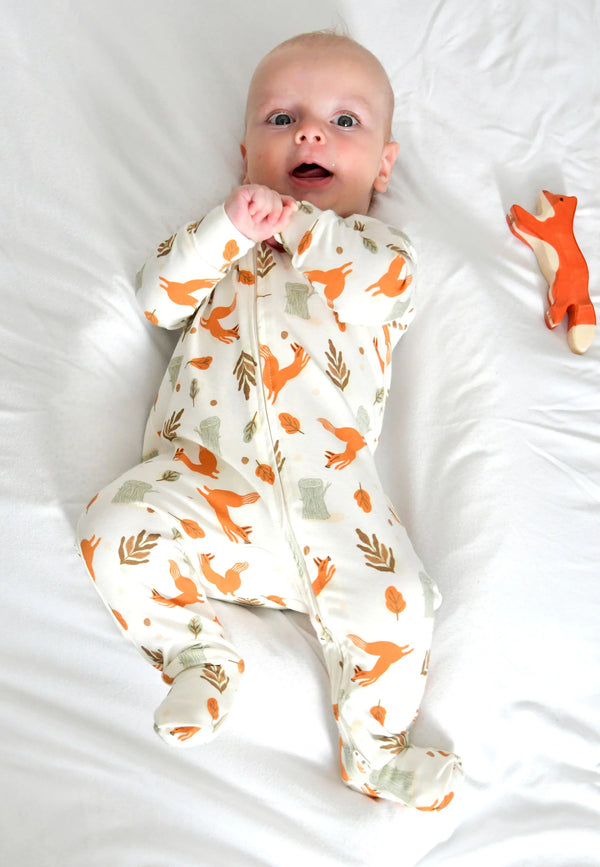 Bamboo Zip Up Romper - Foxes - Blue Balloon