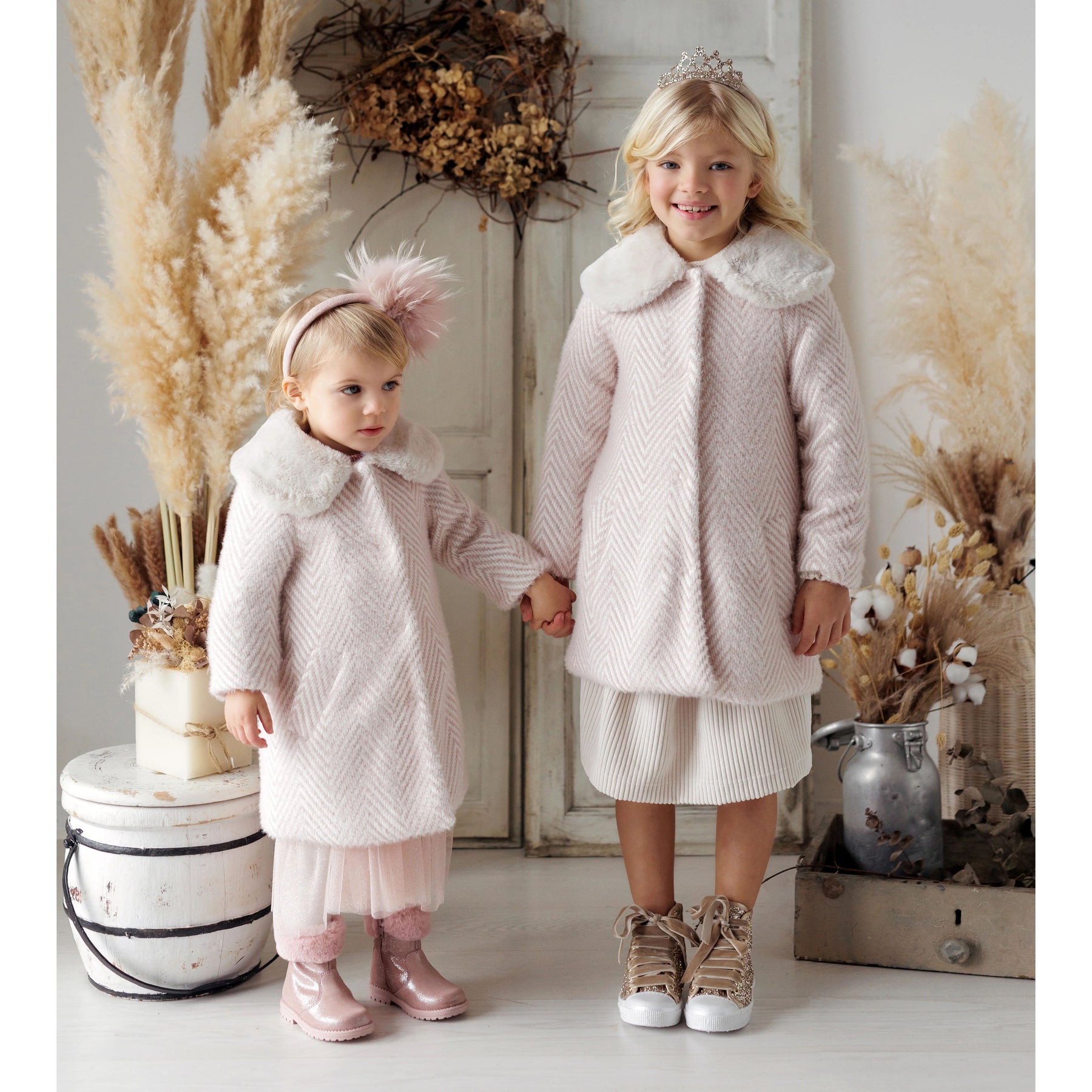 PINK HERRINGBONE COAT