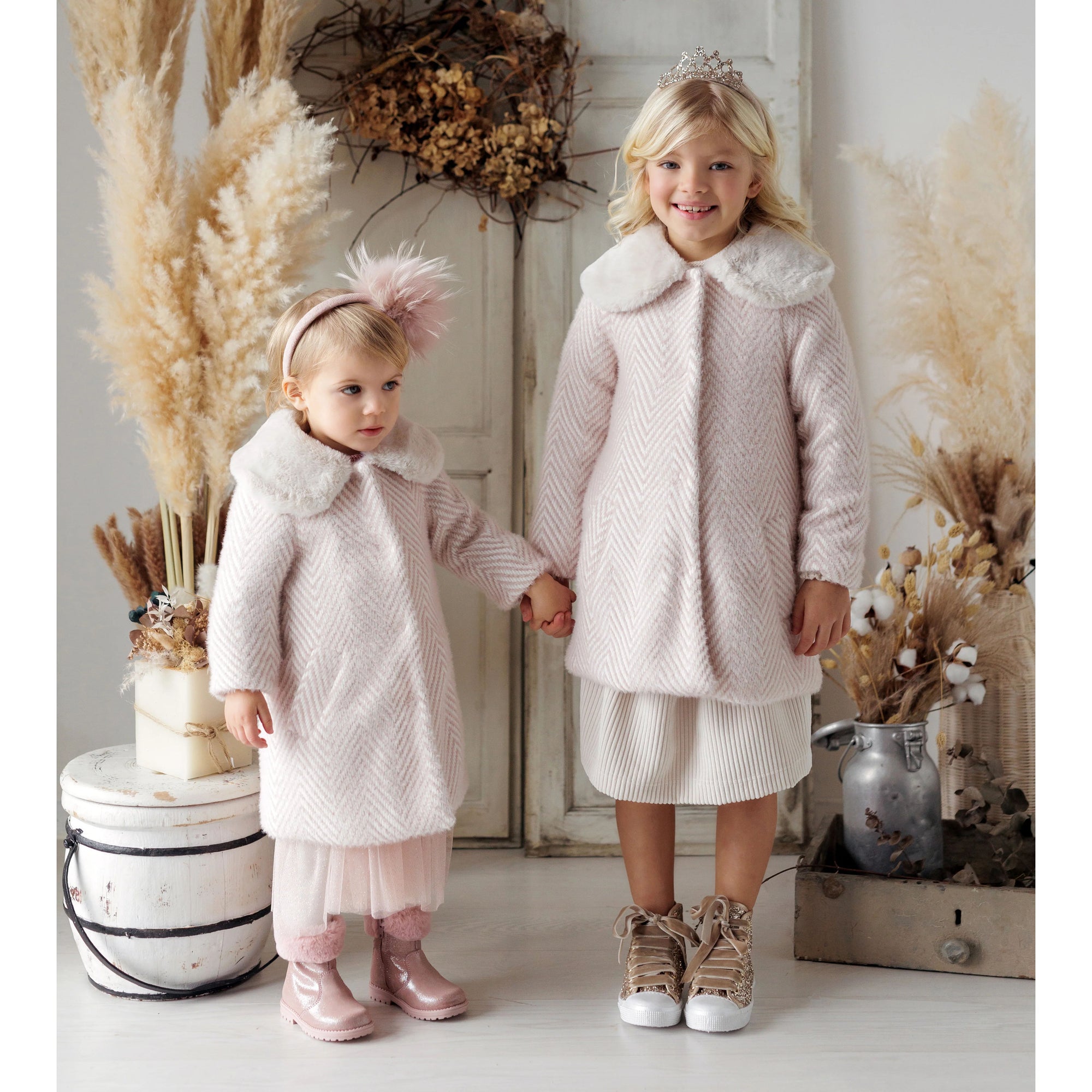 PINK HERRINGBONE COAT