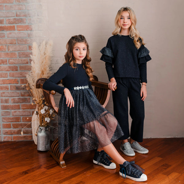 MAGLIA DETTAGLIO FRAPPE IN TULLE