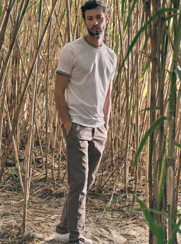 TROUSERS WITH DRAWSTRING IN HERRINGBONE FABRIC