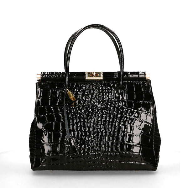 Women's Handbag in Glossy Crocodile Print Leather - Florence 7742. 