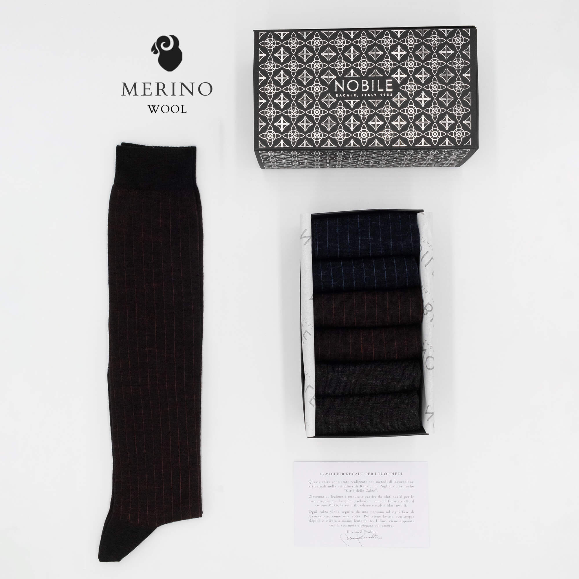 Northern Coasts - Box of 6 long socks in very fine ribbed Merino wool