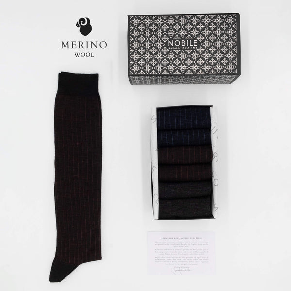 Northern Coasts - Box of 6 long socks in very fine ribbed Merino wool