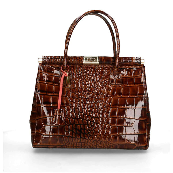 Women's Handbag in Glossy Crocodile Print Leather - Florence 7742. 