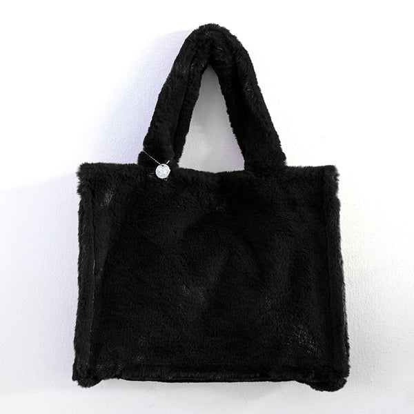 FLUFFY AM - Maxi shopping bag in black eco-fur