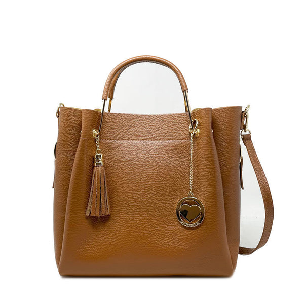 Large Women's Handbag in Dollaro Leather with Metal Handles - Bologna 34023.