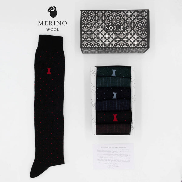 St. Moritz - Box of 6 Merino Wool Long Socks - Ribs &amp; Pois