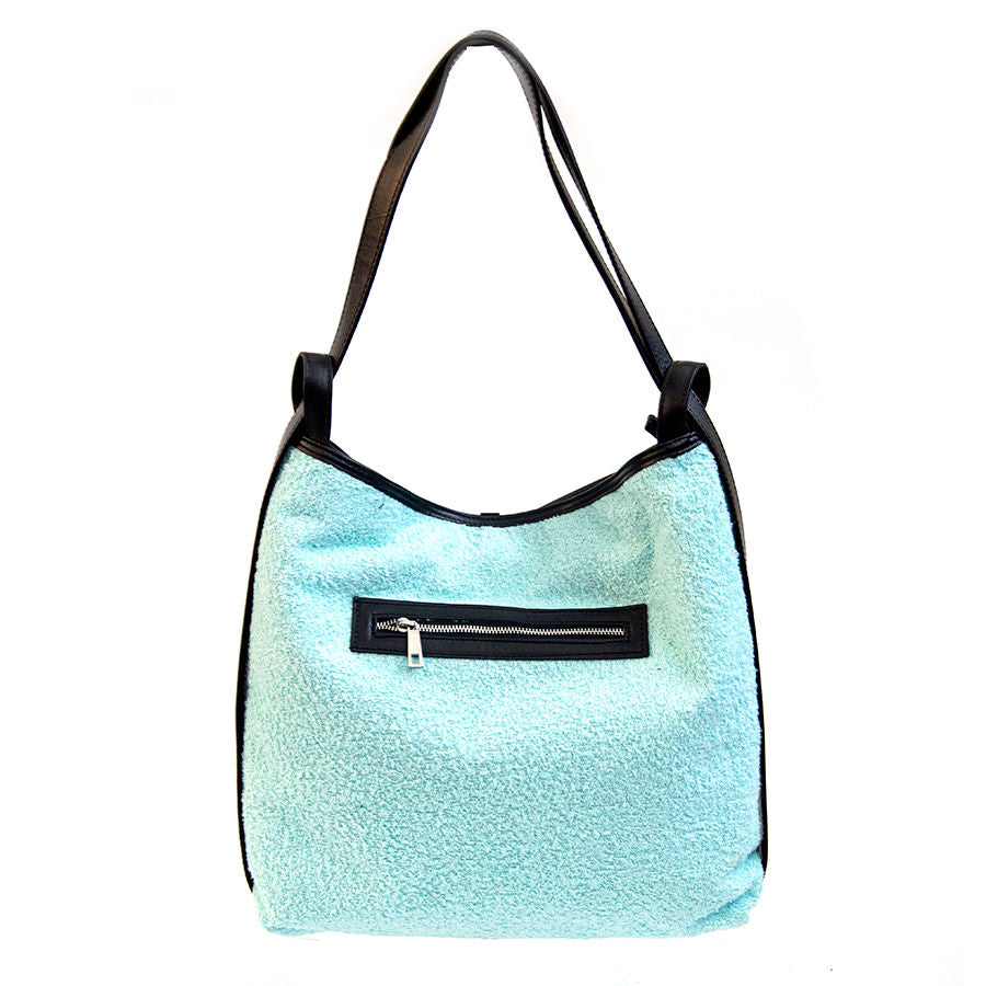 VENICE - Backpack/bag in leather and light blue fabric