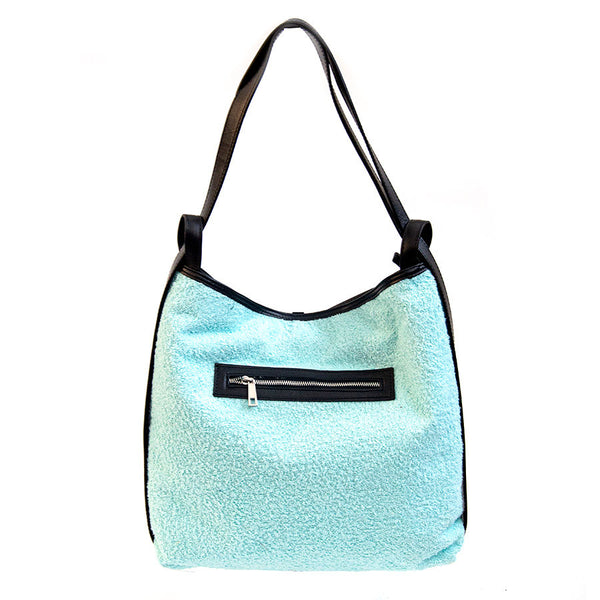 VENICE - Backpack/bag in leather and light blue fabric