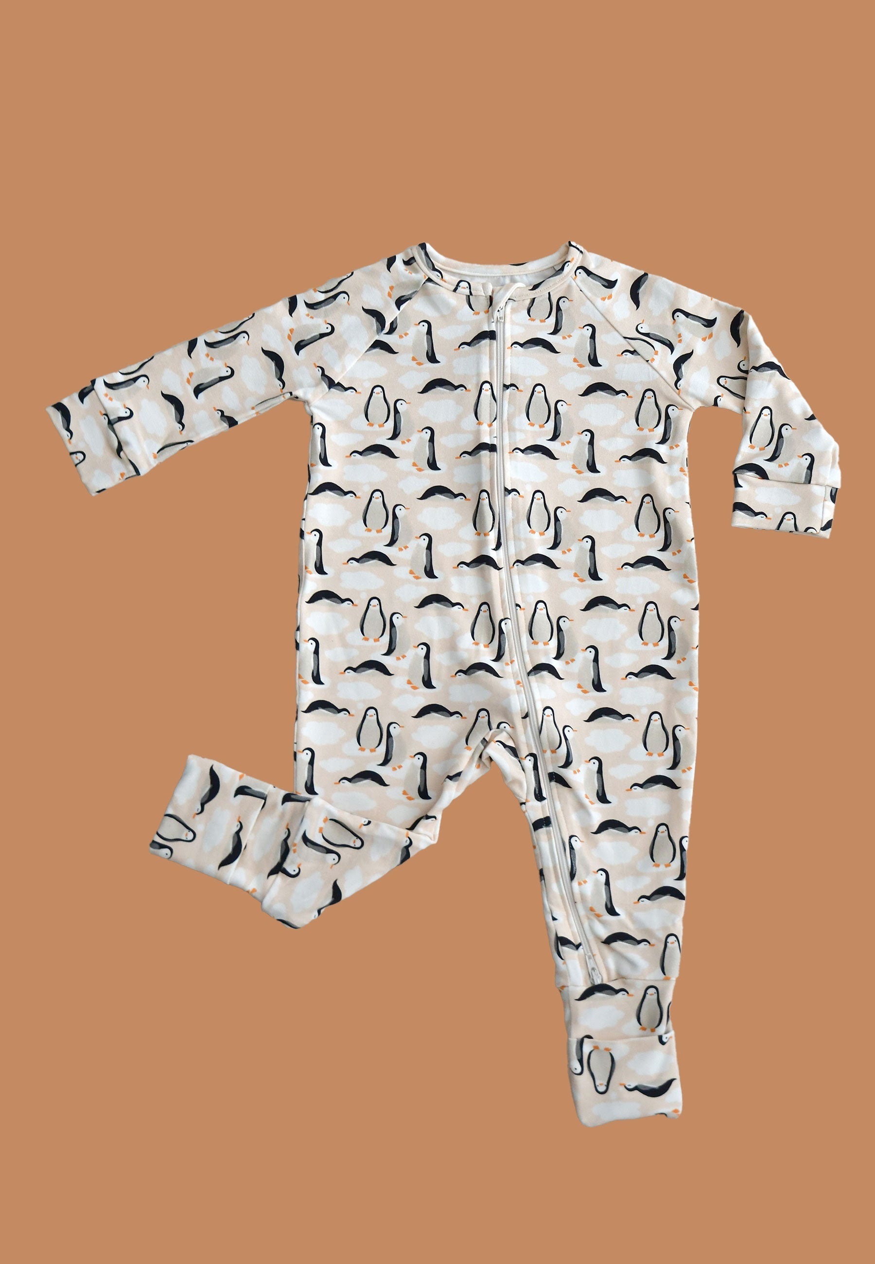 Tutina con zip in bambù - Pinguini - Palloncino blu
